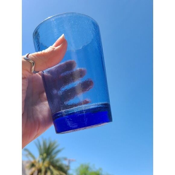 Fire and Light Cobalt BLUE Recycled Glass Tumbler 12oz. Art Glass EUC *Flaw Read - Picture 4 of 16